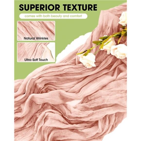 Boho Cheesecloth Table Runner 2 Pack 120 Inch Wedding Baby Shower Farmhouse Deco - Picture 3 of 8